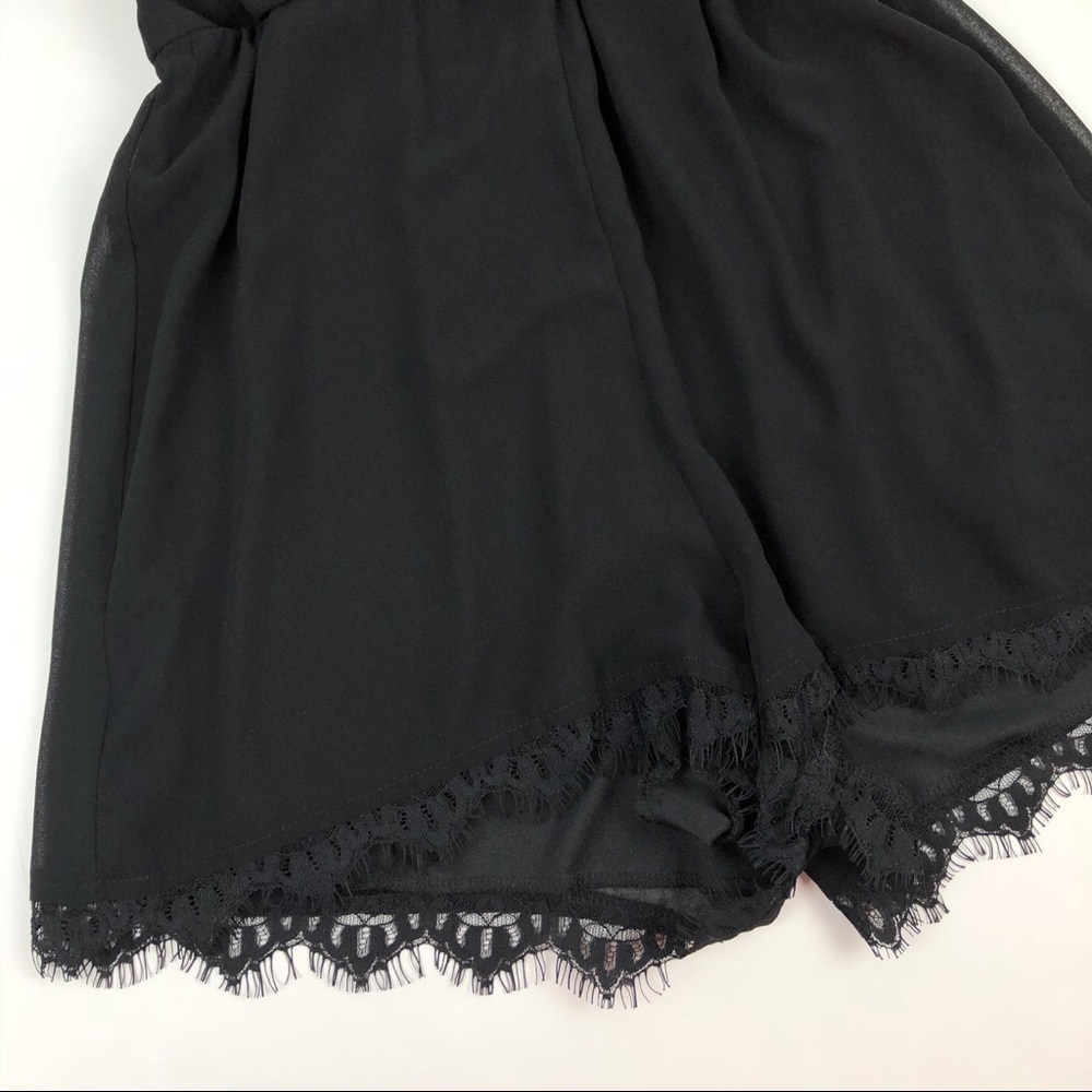 Emerald Sundae Black Lace Trim Long Sleeve Romper - Picture 7 of 7